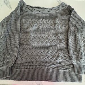 VENUS Gray Cable-Knit off-shoulder  Neck Sweater